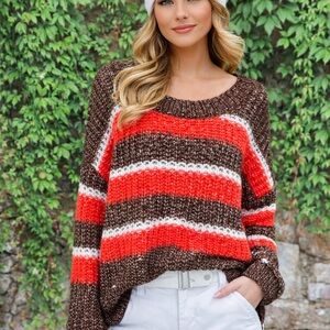 OFFLINE BY AERIE Brown and Orange Chunky Striped Knit Sweater, S
